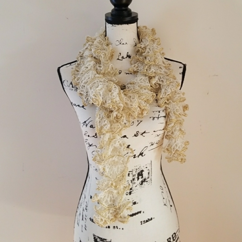 Cream Gold Handmade Scarf